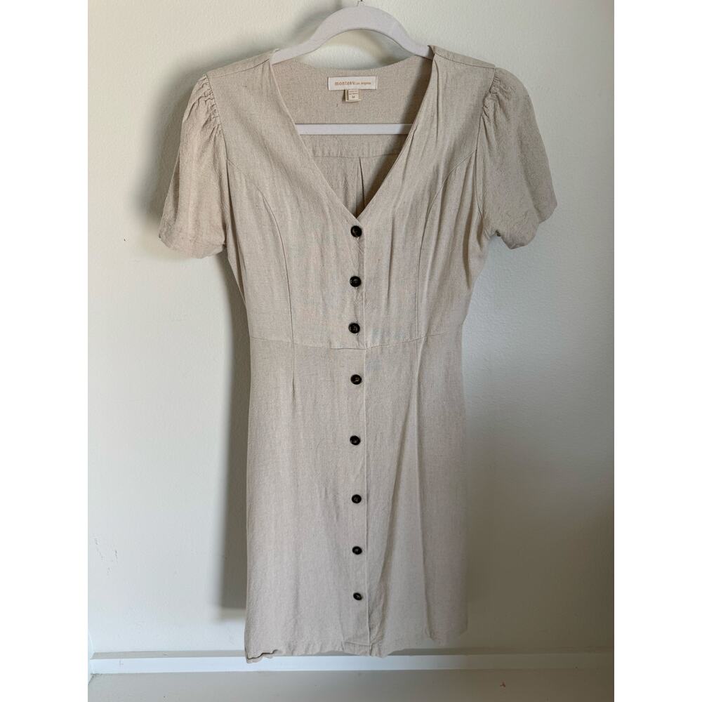 Monteau Los‎ Angeles Women's Cream Short-Sleeve Button-Up Dress Size Medium